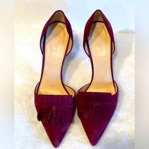 J.Crew Women’s 8 Burgundy Suede Pointy Tassel Kilted Heels Dress Pumps